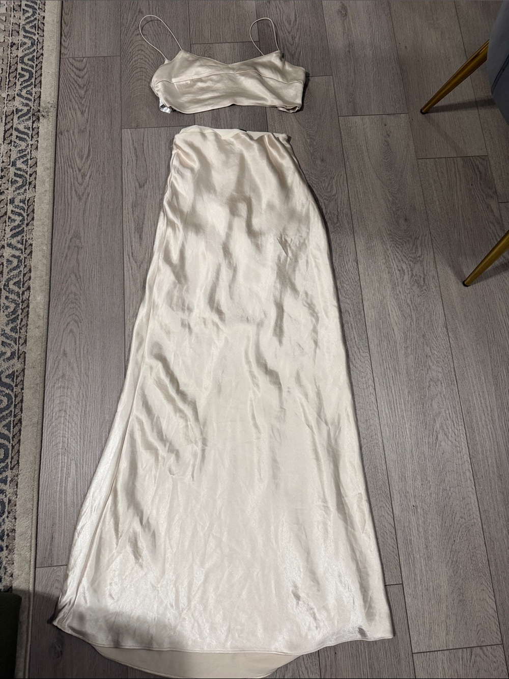 JLUXLABEL Ivory Satin Two-Piece Maxi Dress